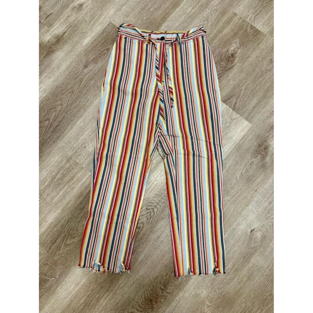 St Johns Bay Striped Pants Raw Hem L4